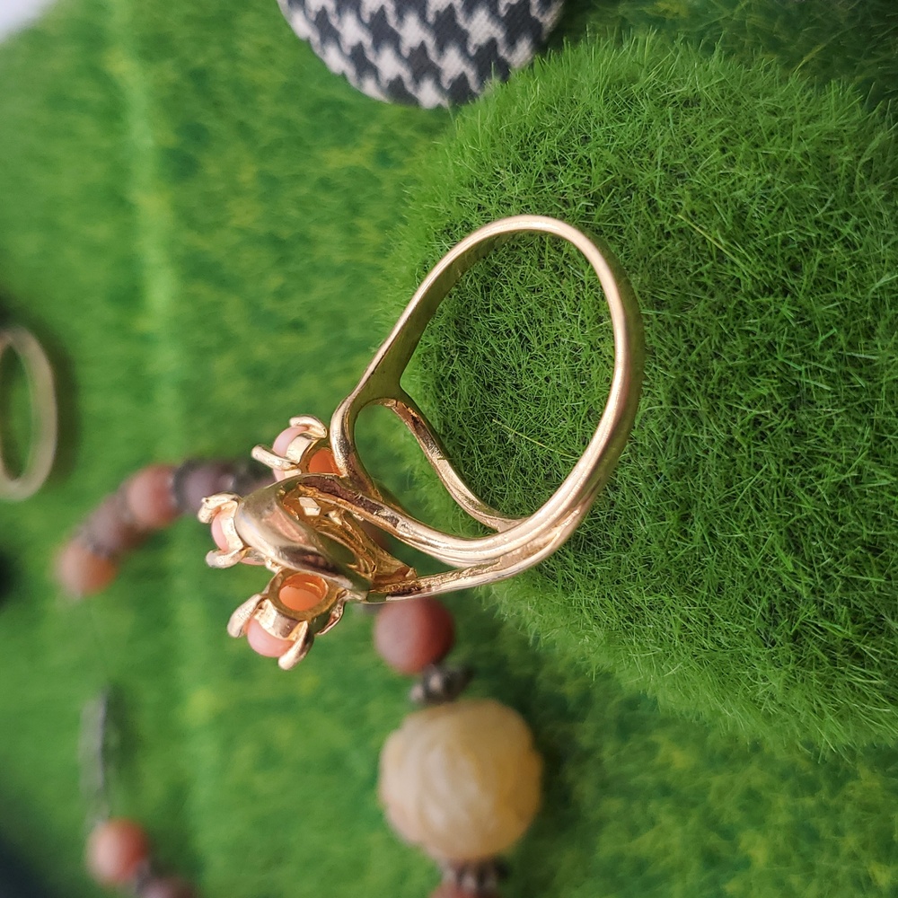 Elegant‎ Gold Filled and Coral Ring Size 7 R816 Luxury High End Vintage - Picture 3 of 4